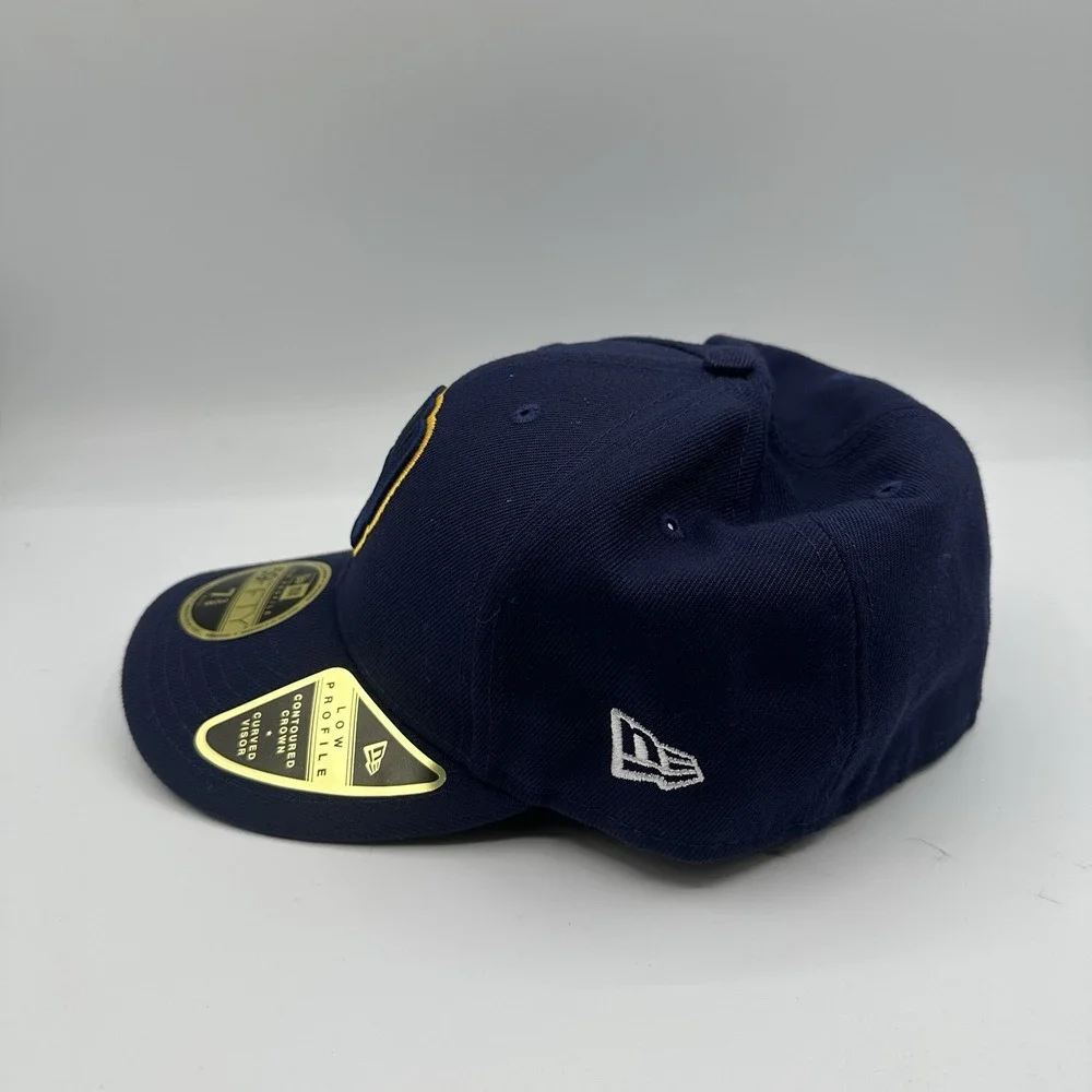 New Era 59Fifty Milwaukee Brewers Hat Cap 7 3/8 Navy On Field Low Profile Fitted